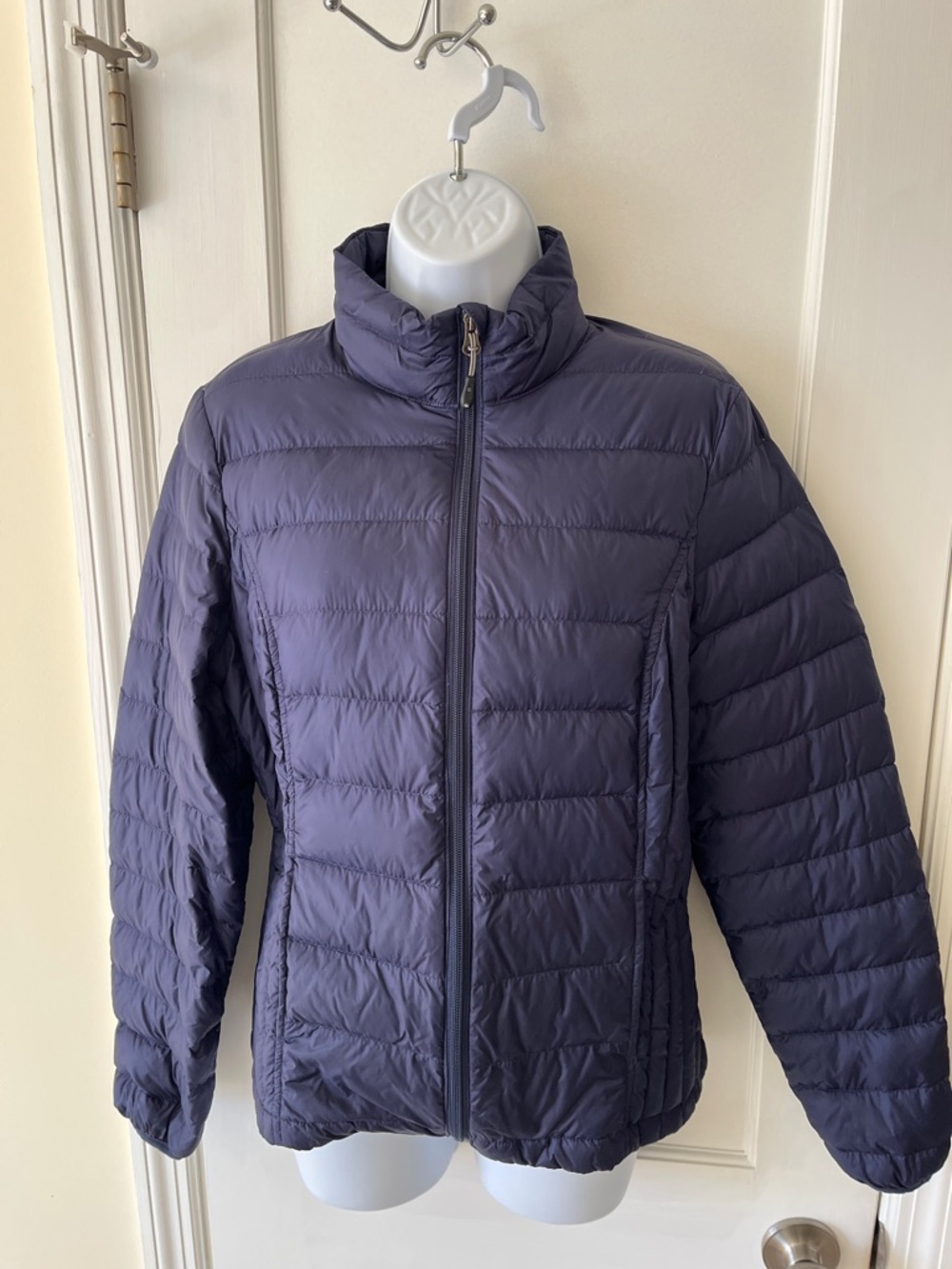 Down Quilted Puffer Jacket Packable Lightweight Women Blue Travel Outdoors Flaws